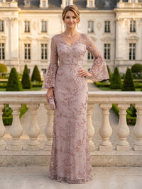 Column V Neck Long Sleeves Lace Mother of the Bride Dresses