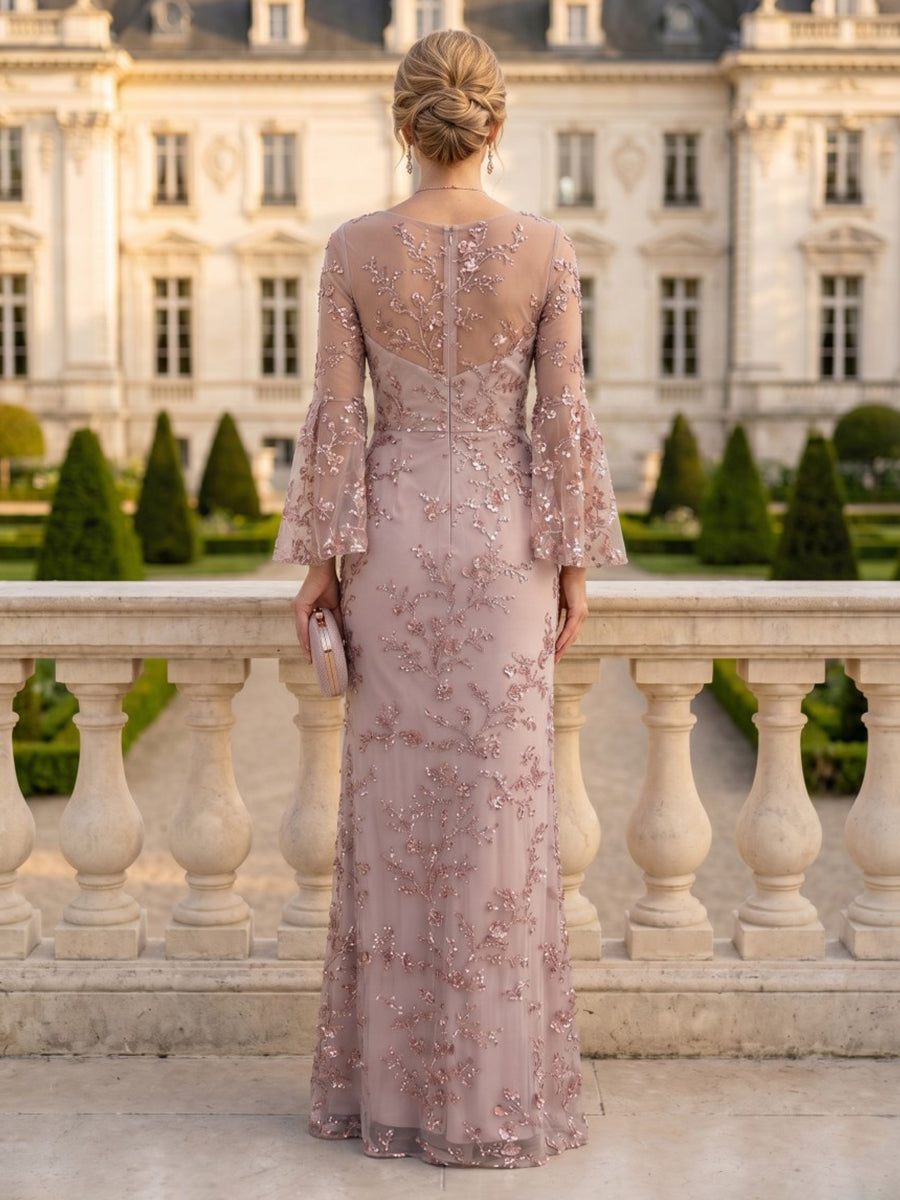 Column V Neck Long Sleeves Lace Mother of the Bride Dresses