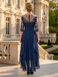 A Line Round Neck Half Sleeves High Low Mother of the Bride Dresses