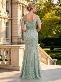 Mermaid Off Shoulder Short Sleeves Long Mother of the Bride Dresses