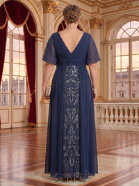 A Line Plus Size V Neck Short Sleeves Long Mother of the Bride Dresses