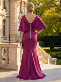 Satin Mermaid V Neck Long Mother of the Bride Dresses