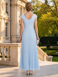 Chiffon V Neck Short Sleeves Mother of the Bride Dresses with Pleated