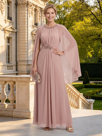 Chiffon Round Neck Sleeveless Mother of the Bride Dresses with Cape
