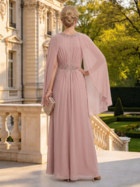 Chiffon Round Neck Sleeveless Mother of the Bride Dresses with Cape