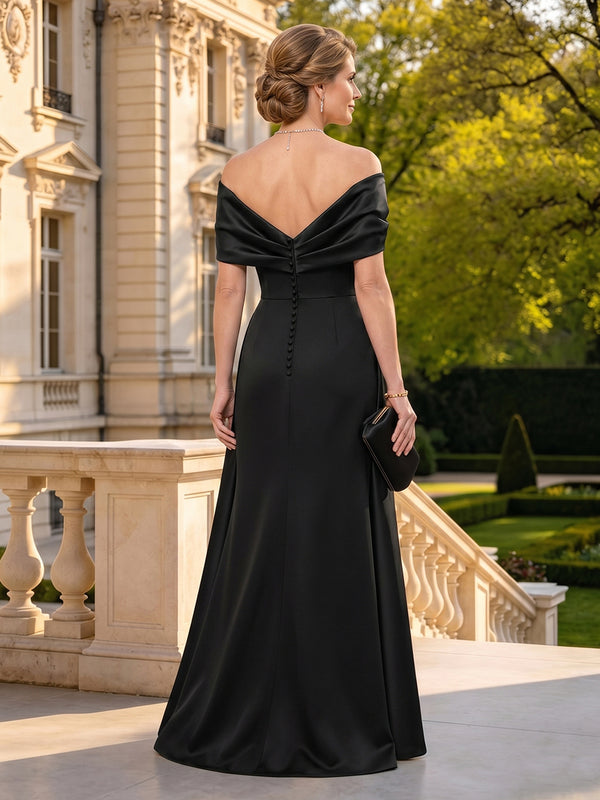 Satin Off Shoulder A Line Mother of the Bride Dresses