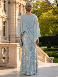 Lace Sequin Round Neck Mermaid Mother of the Bride Dresses with Cape