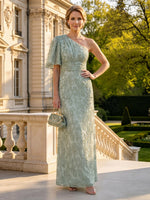 A Line Lace Appliques One Shoulder Long Mother of the Bride Dresses