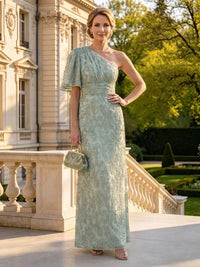A Line Lace Appliques One Shoulder Long Mother of the Bride Dresses