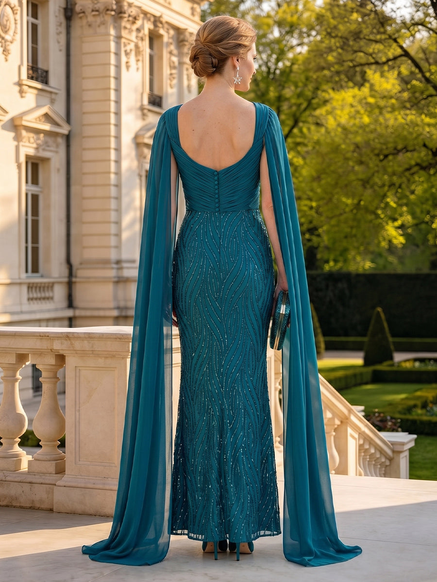 Sequin Mermaid Long Mother of the Bride Dresses with Pleated