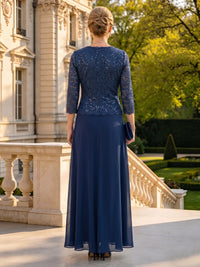 Chiffon V Neck 3/4 Sleeves 2 Pieces A Line Mother of the Bride Dresses