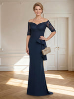 Mermaid Lace Appliques Off Shoulder Long Mother of the Bride Dresses