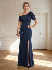 Satin One Shoulder Mermaid Mother of the Bride Dresses with Slit