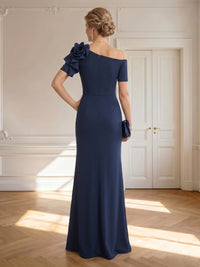 Satin One Shoulder Mermaid Mother of the Bride Dresses with Slit