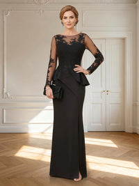 Lace Appliques Mermaid Long Sleeves Mother of the Bride Dresses