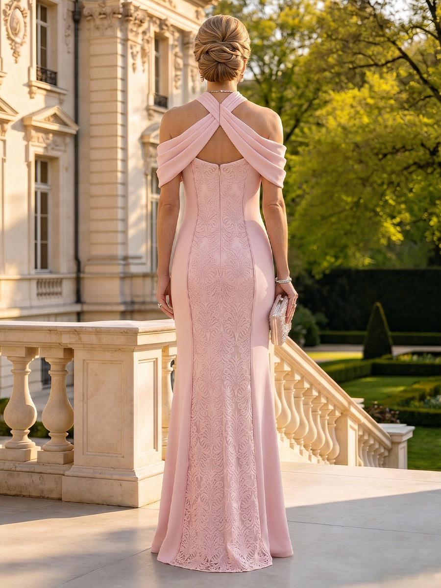 Mermaid Satin Halter Long Off Shoulder Mother of the Bride Dresses