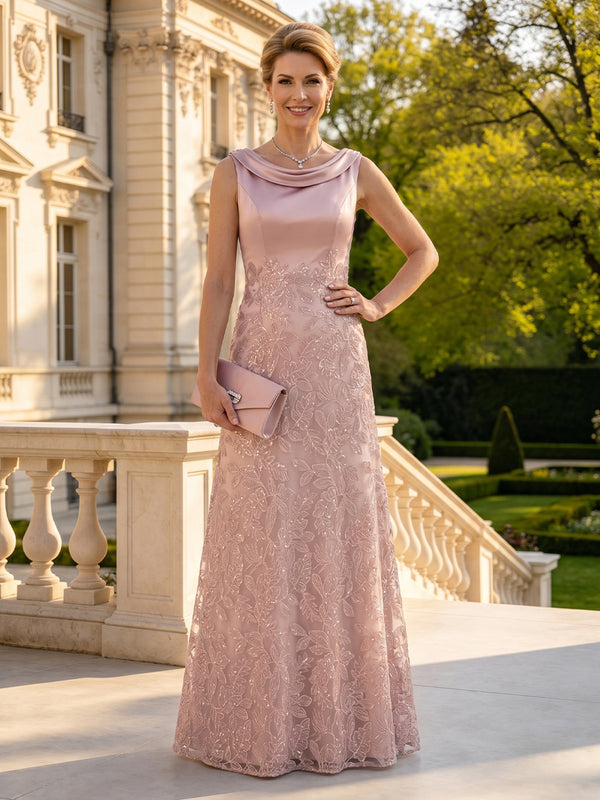 A Line Lace Appliques Sleeveless Long Mother of the Bride Dresses