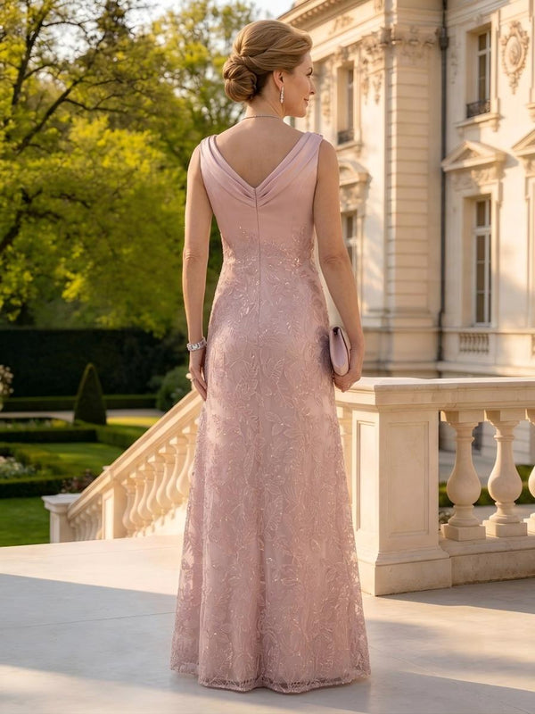 A Line Lace Appliques Sleeveless Long Mother of the Bride Dresses