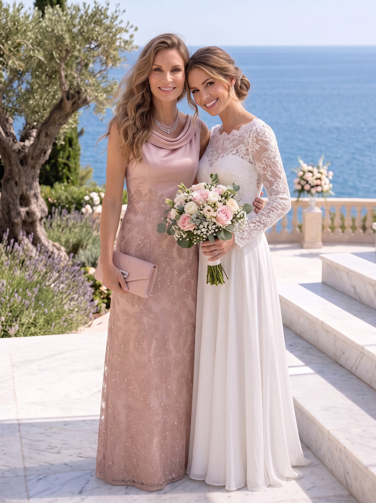 A Line Lace Appliques Sleeveless Long Mother of the Bride Dresses