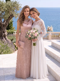 A Line Lace Appliques Sleeveless Long Mother of the Bride Dresses