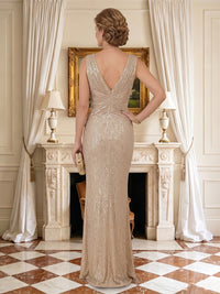 Sequin Mermaid Deep V Neck Long Mother of the Bride Dresses
