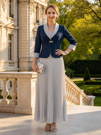 Two Piece Outfit Satin A Line V Neck Long Mother of the Bride Dresses