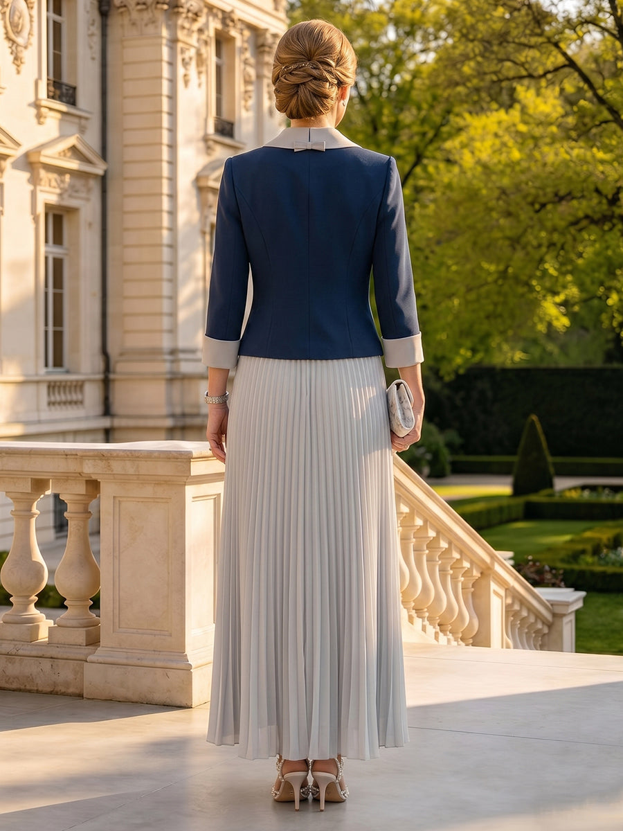 Two Piece Outfit Satin A Line V Neck Long Mother of the Bride Dresses
