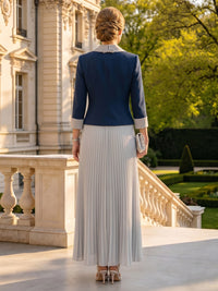 Two Piece Outfit Satin A Line V Neck Long Mother of the Bride Dresses