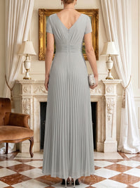 Chiffon A Line V Neck Short Sleeves Long Mother of the Bride Dresses with Pleated