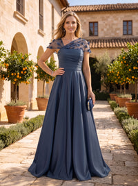 A Line Satin Strapless Long Mother of the Bride Dresses with 3D Flower
