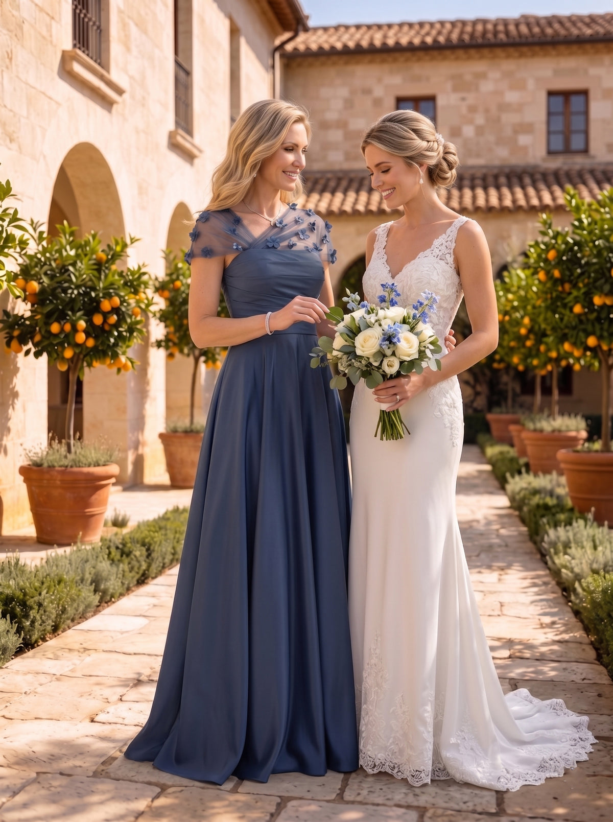 A Line Satin Strapless Long Mother of the Bride Dresses with 3D Flower