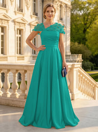 A Line Satin Strapless Long Mother of the Bride Dresses with 3D Flower