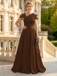 A Line Satin Strapless Long Mother of the Bride Dresses with 3D Flower