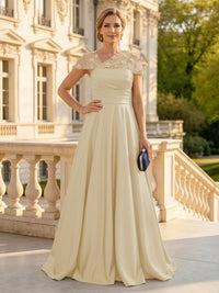A Line Satin Strapless Long Mother of the Bride Dresses with 3D Flower