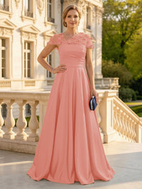 A Line Satin Strapless Long Mother of the Bride Dresses with 3D Flower