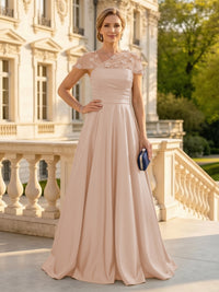 A Line Satin Strapless Long Mother of the Bride Dresses with 3D Flower