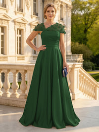 A Line Satin Strapless Long Mother of the Bride Dresses with 3D Flower