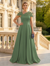 A Line Satin Strapless Long Mother of the Bride Dresses with 3D Flower
