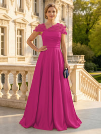 A Line Satin Strapless Long Mother of the Bride Dresses with 3D Flower