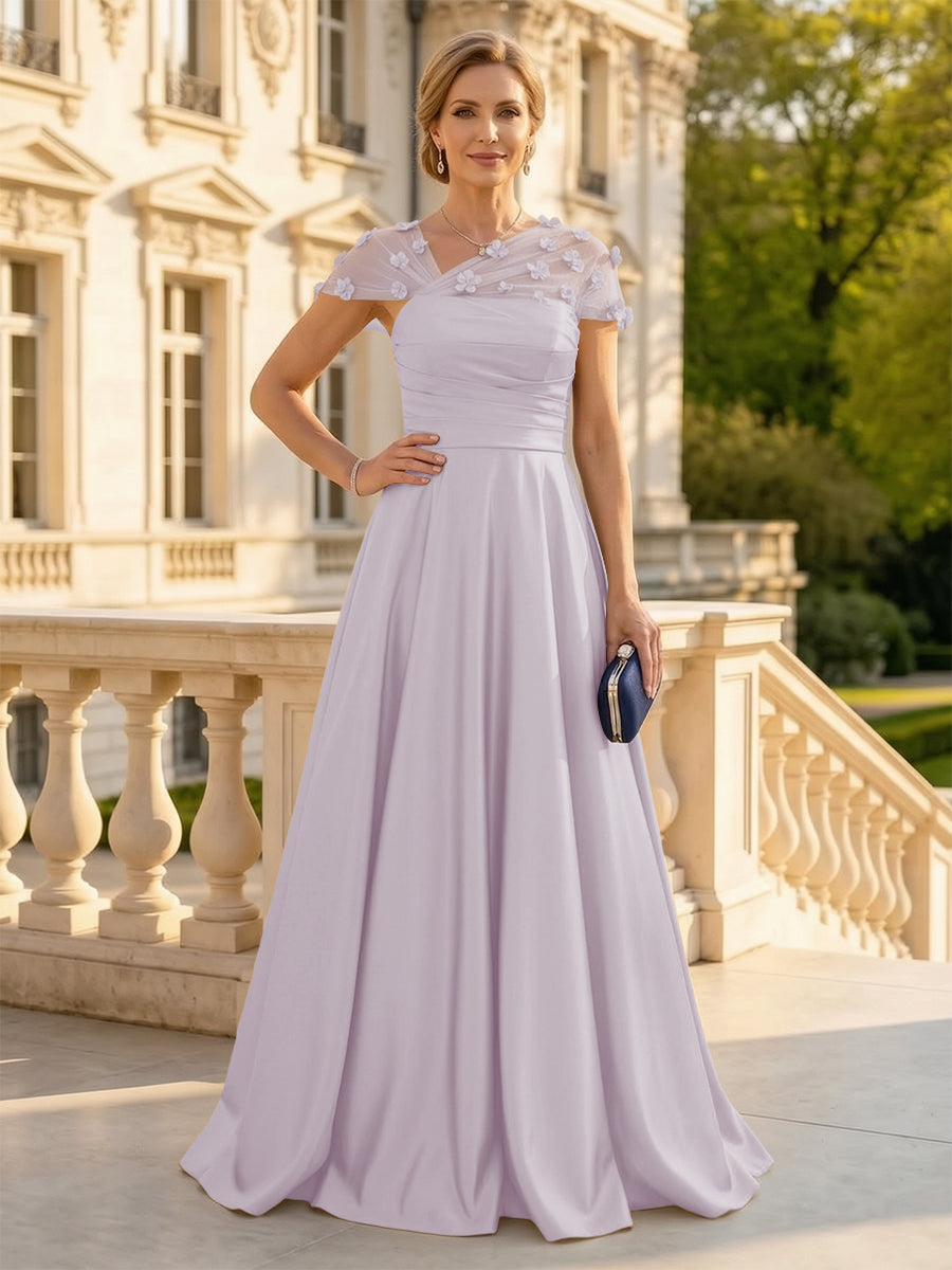 A Line Satin Strapless Long Mother of the Bride Dresses with 3D Flower
