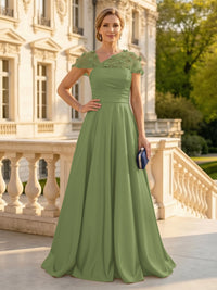 A Line Satin Strapless Long Mother of the Bride Dresses with 3D Flower