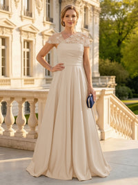 A Line Satin Strapless Long Mother of the Bride Dresses with 3D Flower