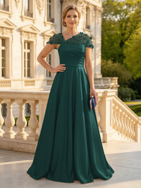 A Line Satin Strapless Long Mother of the Bride Dresses with 3D Flower