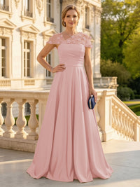 A Line Satin Strapless Long Mother of the Bride Dresses with 3D Flower