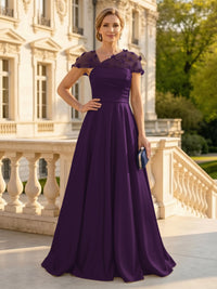 A Line Satin Strapless Long Mother of the Bride Dresses with 3D Flower