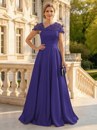 A Line Satin Strapless Long Mother of the Bride Dresses with 3D Flower