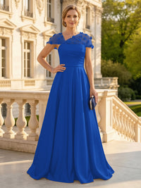 A Line Satin Strapless Long Mother of the Bride Dresses with 3D Flower