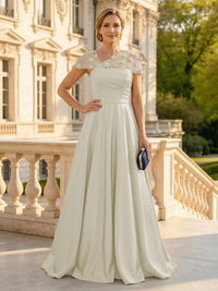 A Line Satin Strapless Long Mother of the Bride Dresses with 3D Flower