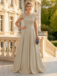 A Line Satin Strapless Long Mother of the Bride Dresses with 3D Flower