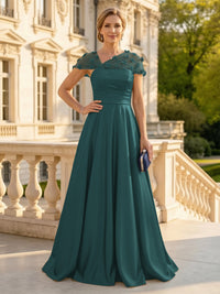 A Line Satin Strapless Long Mother of the Bride Dresses with 3D Flower